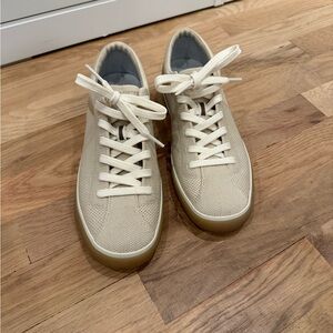 Beige Canvas Sneakers with White Laces